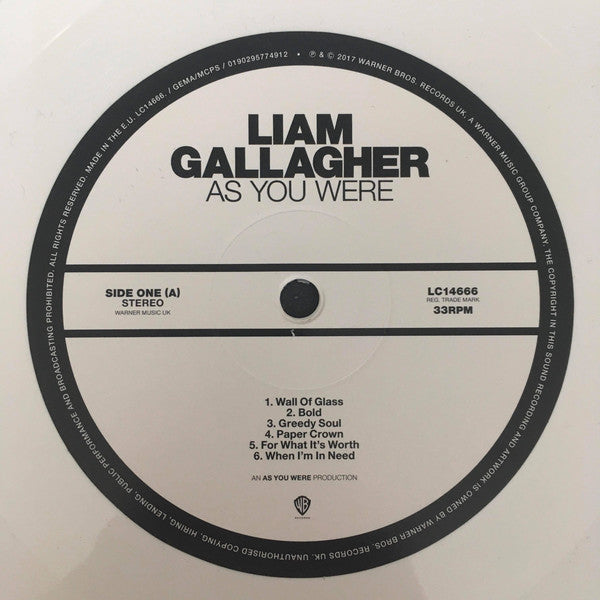 Liam Gallagher : As You Were (LP, Album, Ltd, Whi)