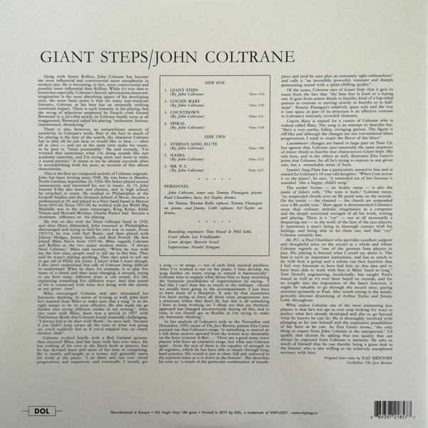 John Coltrane : Giant Steps (LP, Album, RE, 180)