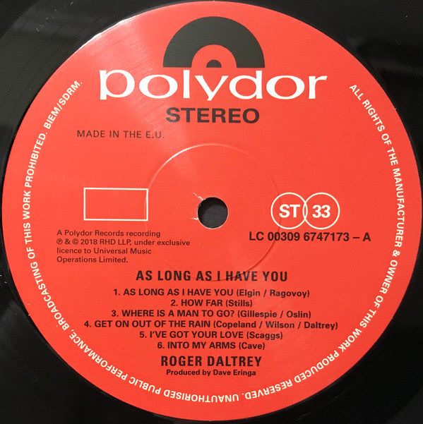 Roger Daltrey : As Long As I Have You (LP, Album, 180)