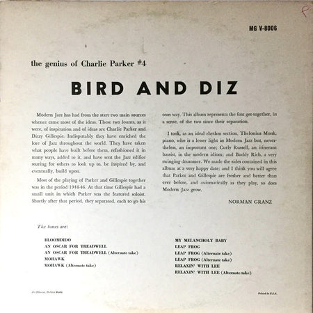 Bird (28) And Diz* : Bird And Diz (LP, Album, Mono, RE, Yel)
