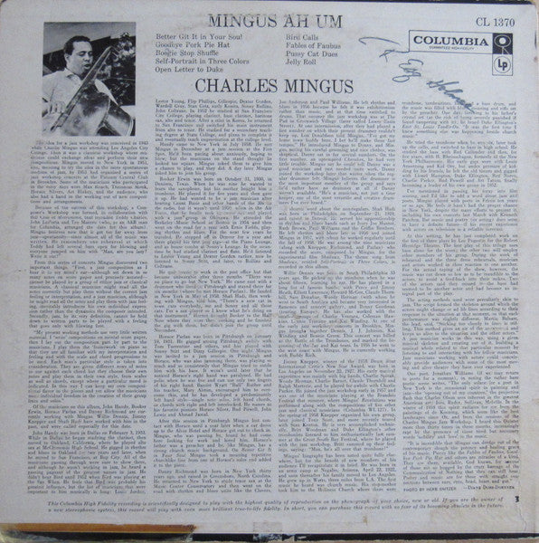 Charles Mingus : Mingus Ah Um (LP, Album, Mono)