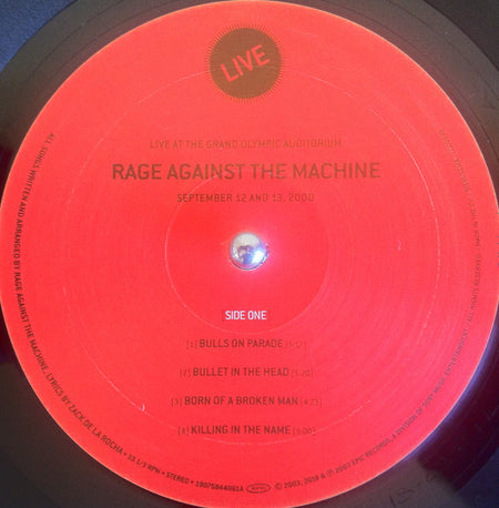 Rage Against The Machine : Live At The Grand Olympic Auditorium (2xLP, Album, RE, 180)