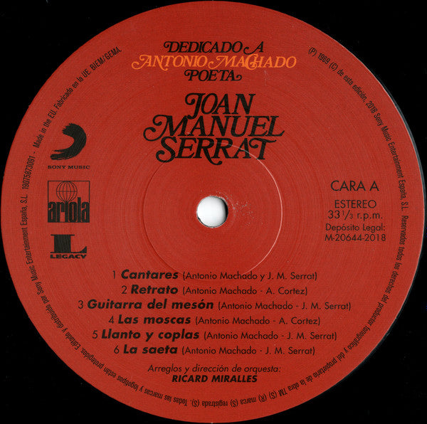 Joan Manuel Serrat : Dedicado A Antonio Machado, Poeta (LP, Album, RP, Gat)
