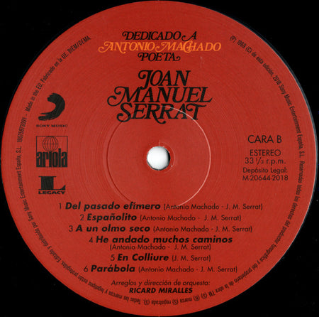 Joan Manuel Serrat : Dedicado A Antonio Machado, Poeta (LP, Album, RP, Gat)