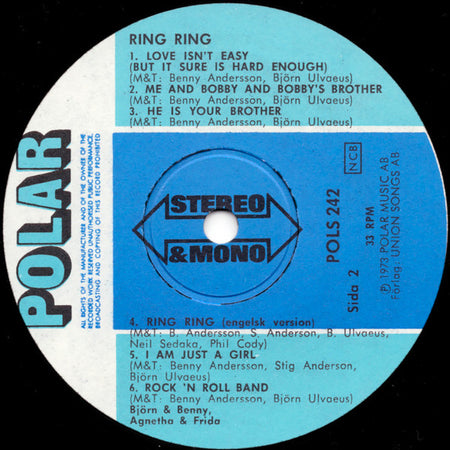 Björn Benny & Agnetha Frida* : Ring Ring (LP, Album, Mono)