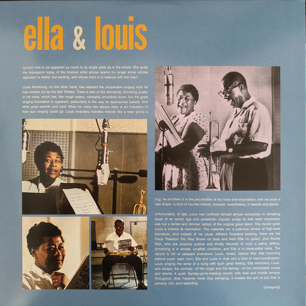 Ella Fitzgerald & Louis Armstrong : Ella & Louis (LP, Album, Mono, RE, 180)