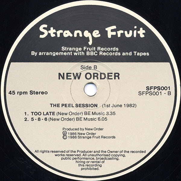 New Order : The Peel Sessions (12", EP, P.R)