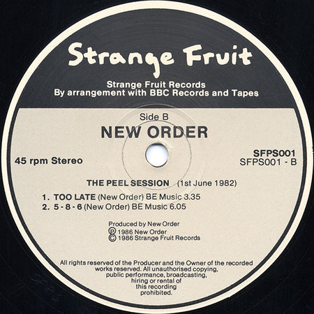 New Order : The Peel Sessions (12", EP, P.R)