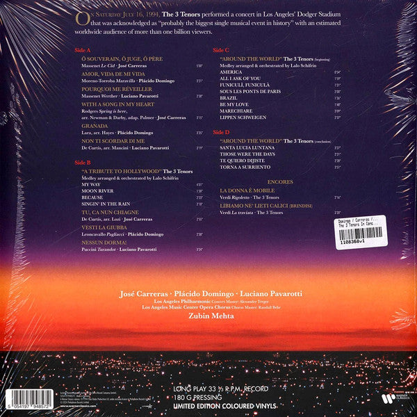 José Carreras, Placido Domingo, Luciano Pavarotti, Zubin Mehta : The 3 Tenors In Concert 1994 (2xLP, Album, RE)