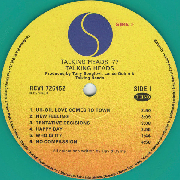 Talking Heads : Talking Heads: 77  (LP, Album, RE, RM, Gre + LP, Comp, Gre + Ltd, Gat)