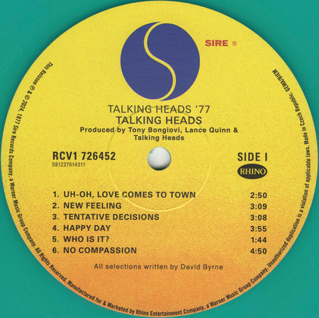 Talking Heads : Talking Heads: 77  (LP, Album, RE, RM, Gre + LP, Comp, Gre + Ltd, Gat)