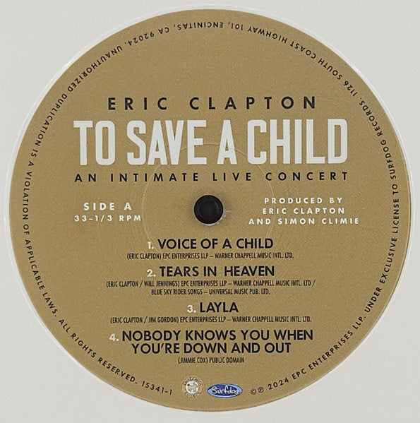 Eric Clapton : To Save A Child An Intimate Live Concert  (2xLP, Album, Whi)