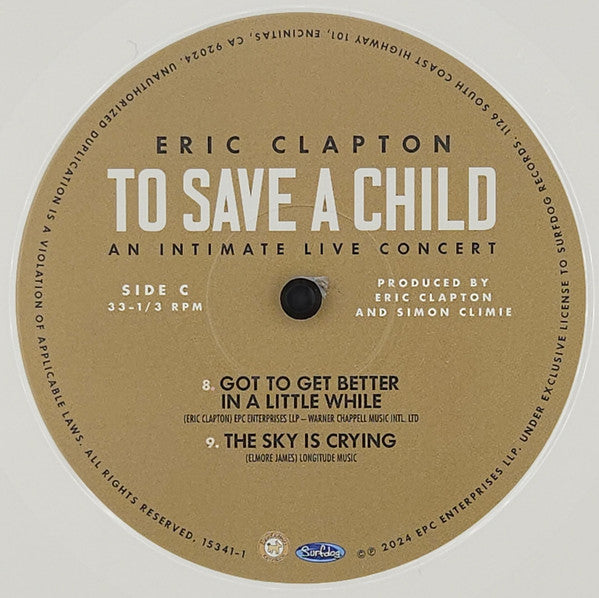 Eric Clapton : To Save A Child An Intimate Live Concert  (2xLP, Album, Whi)