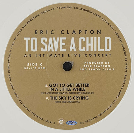 Eric Clapton : To Save A Child An Intimate Live Concert  (2xLP, Album, Whi)