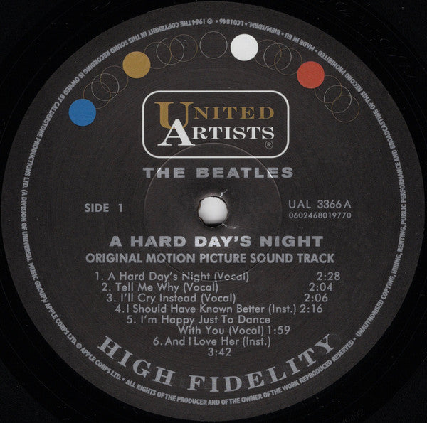 The Beatles : A Hard Day's Night (Original Motion Picture Sound Track) (LP, Album, Mono, RE, 180)