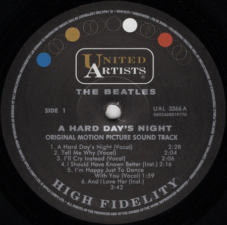 The Beatles : A Hard Day's Night (Original Motion Picture Sound Track) (LP, Album, Mono, RE, 180)