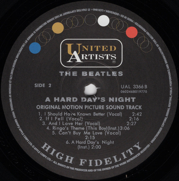 The Beatles : A Hard Day's Night (Original Motion Picture Sound Track) (LP, Album, Mono, RE, 180)
