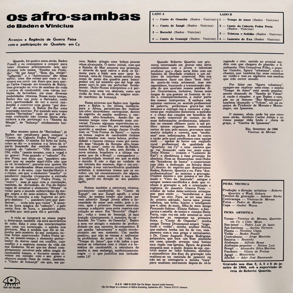 Baden Powell E Vinicius De Moraes : Os Afro Sambas (LP, Album, RE, Red)