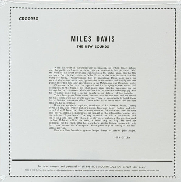 Miles Davis : The New Sounds (10", Album, RSD, Mono, Ltd, RE)