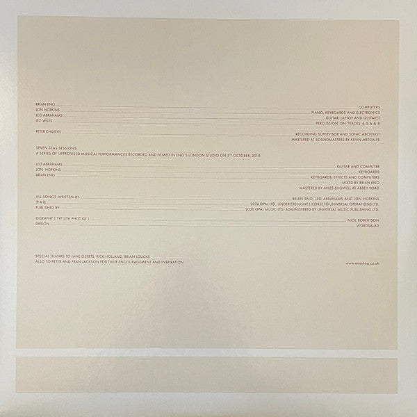 Brian Eno With Jon Hopkins & Leo Abrahams : Small Craft On A Milk Sea (2xLP, RSD, Dlx, Ltd, RE)