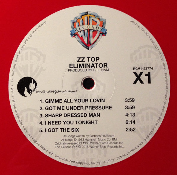 ZZ Top : Eliminator (LP, Album, Ltd, RE, RM, Red)